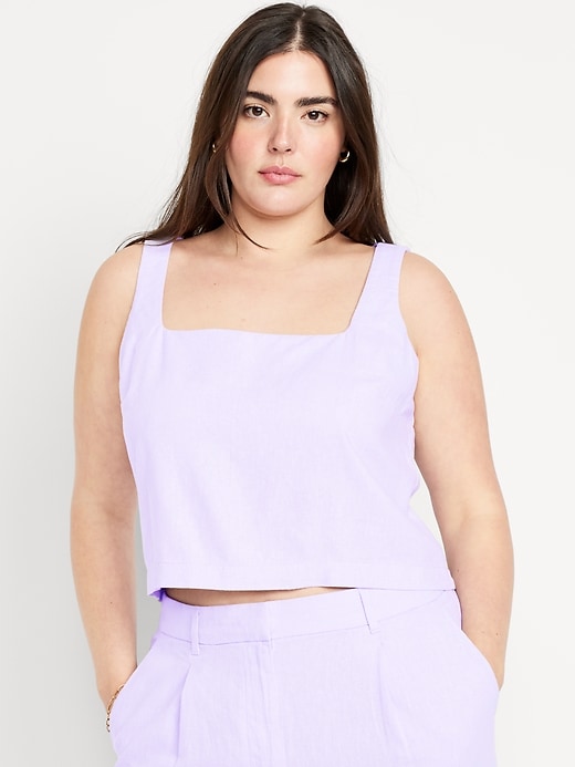 Image number 5 showing, Sleeveless Linen-Blend Cropped Top