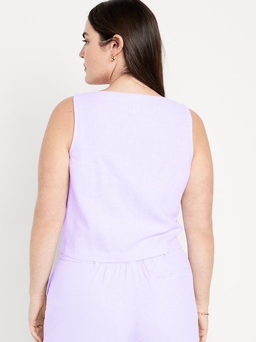 Image number 6 showing, Sleeveless Linen-Blend Cropped Top