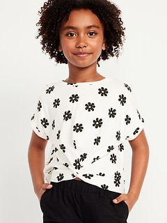 Printed Short-Sleeve Twist-Front T-Shirt for Girls