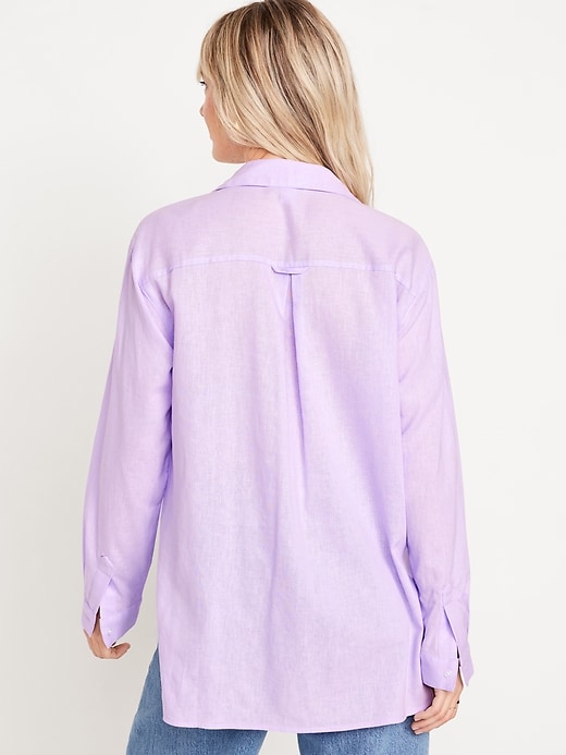 Image number 2 showing, Linen-Blend Button-Down Boyfriend Shirt