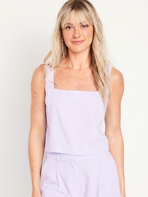 Image number 1 showing, Sleeveless Linen-Blend Cropped Top