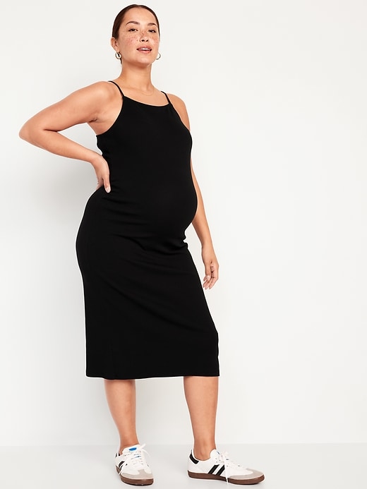 Image number 1 showing, Maternity High Neck Rib-Knit Midi Dress