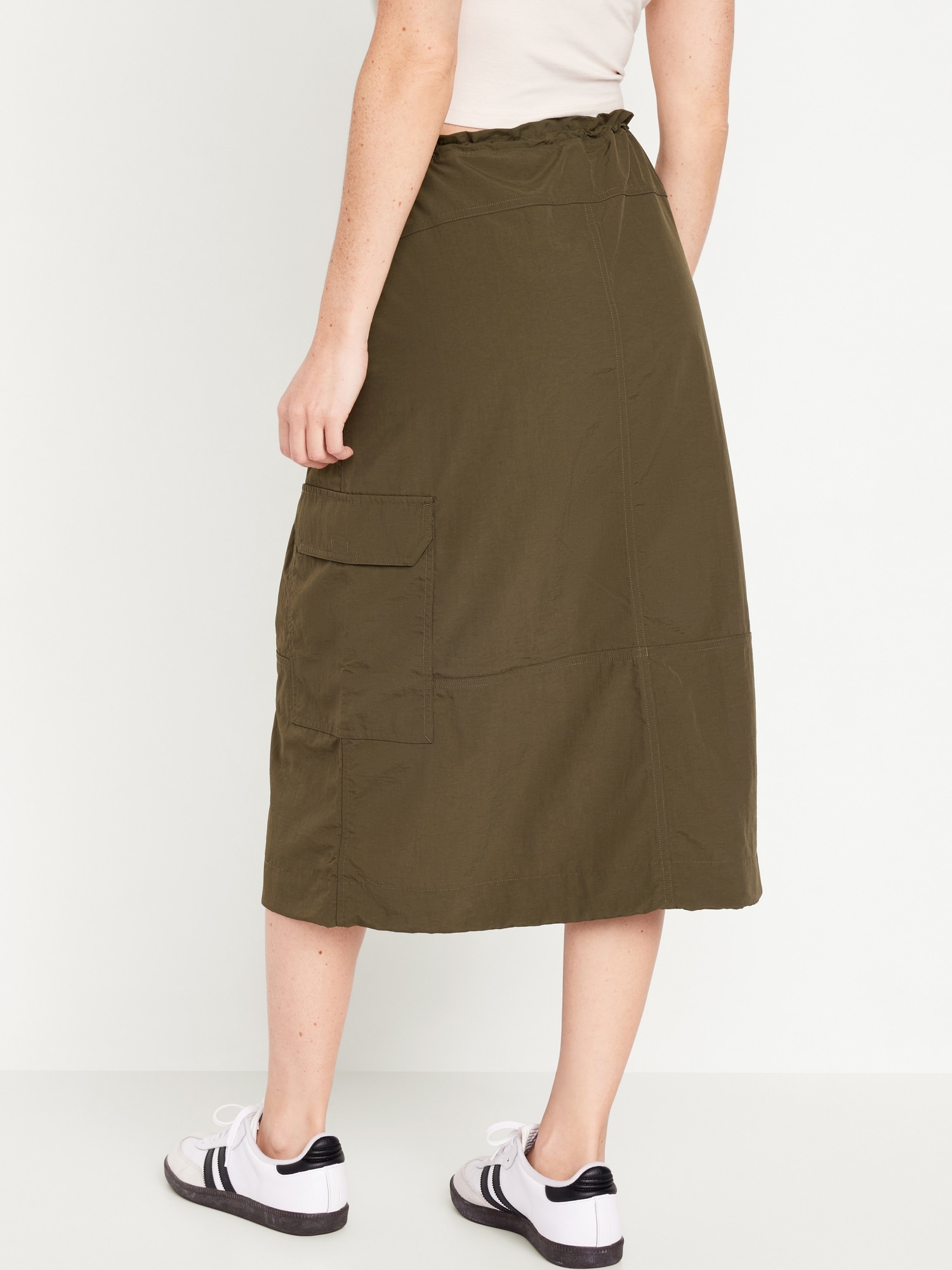 The Solid High Waisted A-line Midi Skirt