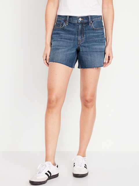 Mid-Rise Boyfriend Cut-Off Jean Shorts -- 5-inch inseam