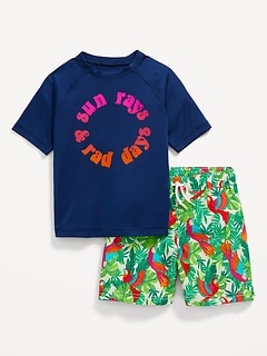 Graphic Rashguard Swim Top & Trunks for Toddler Boys