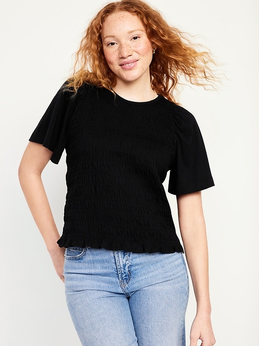 Image number 1 showing, Short-Sleeve Smocked Top