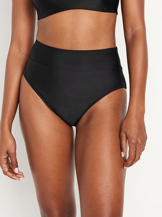 Image number 1 showing, Banded High-Waist Bikini Swim Bottoms