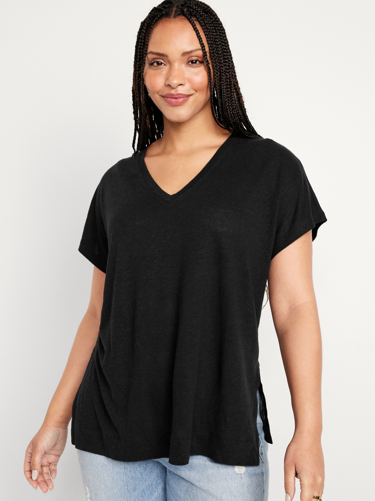 Oversized Linen-Blend Tunic T-Shirt