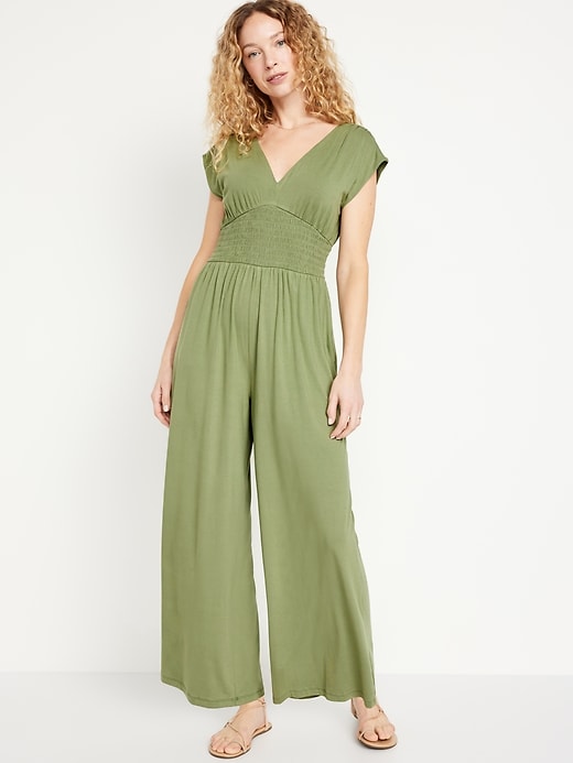 Image number 1 showing, Waist-Defined Shirred Jumpsuit