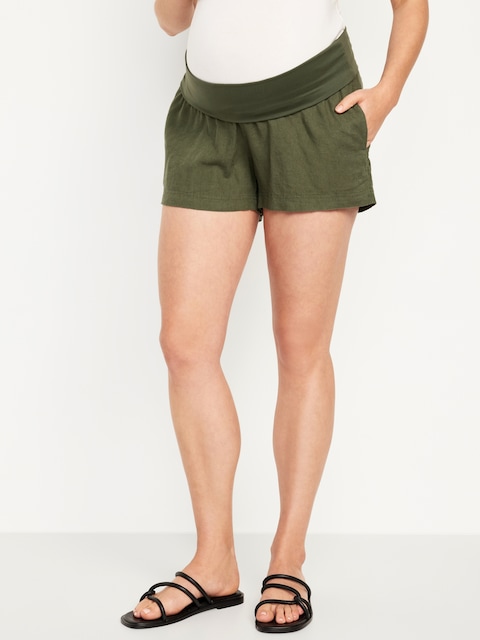 Maternity Rollover-Waist Linen Blend Shorts -- 3.5-inch inseam