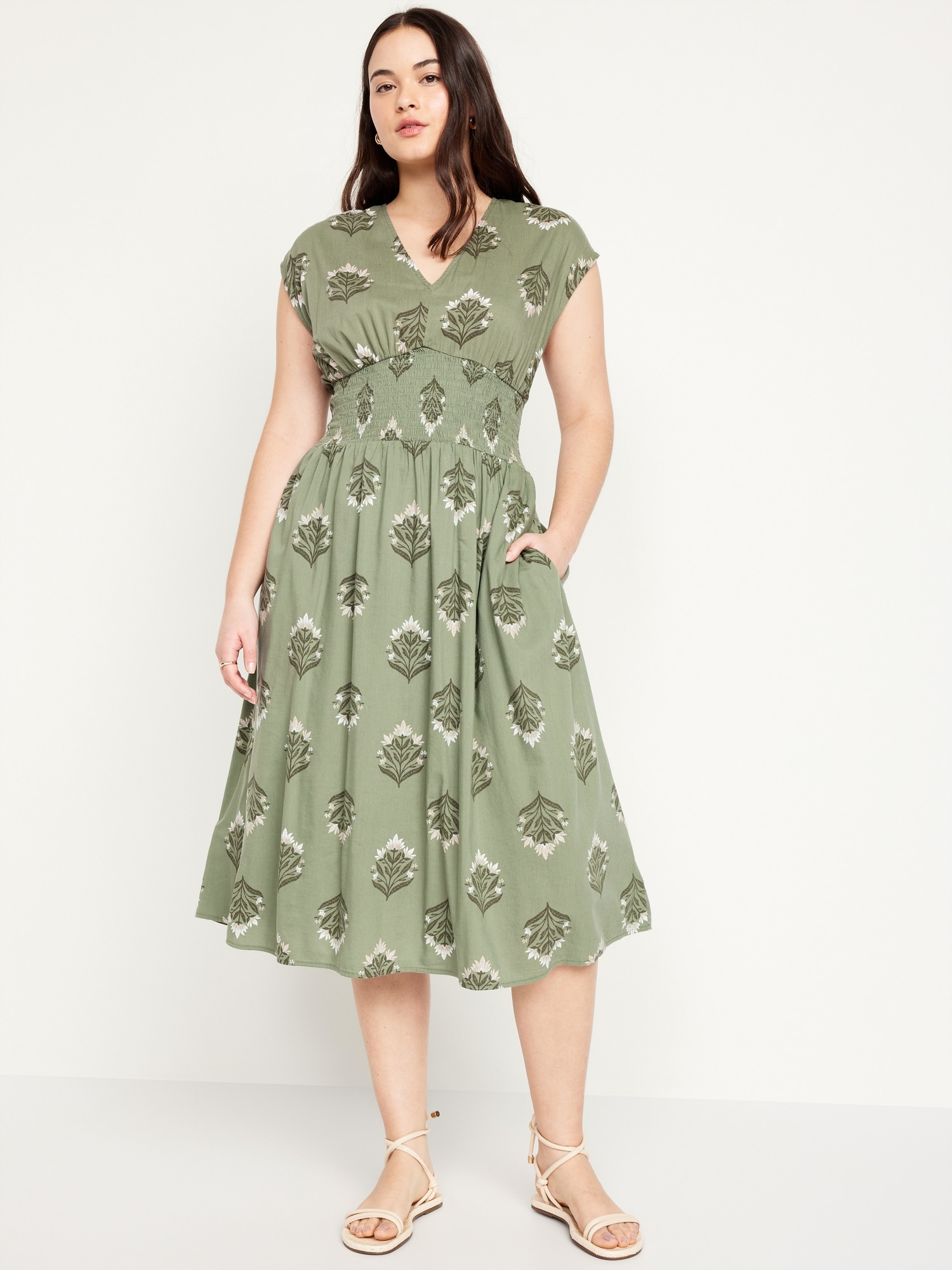 Waist-Defined Midi Dress | Old Navy