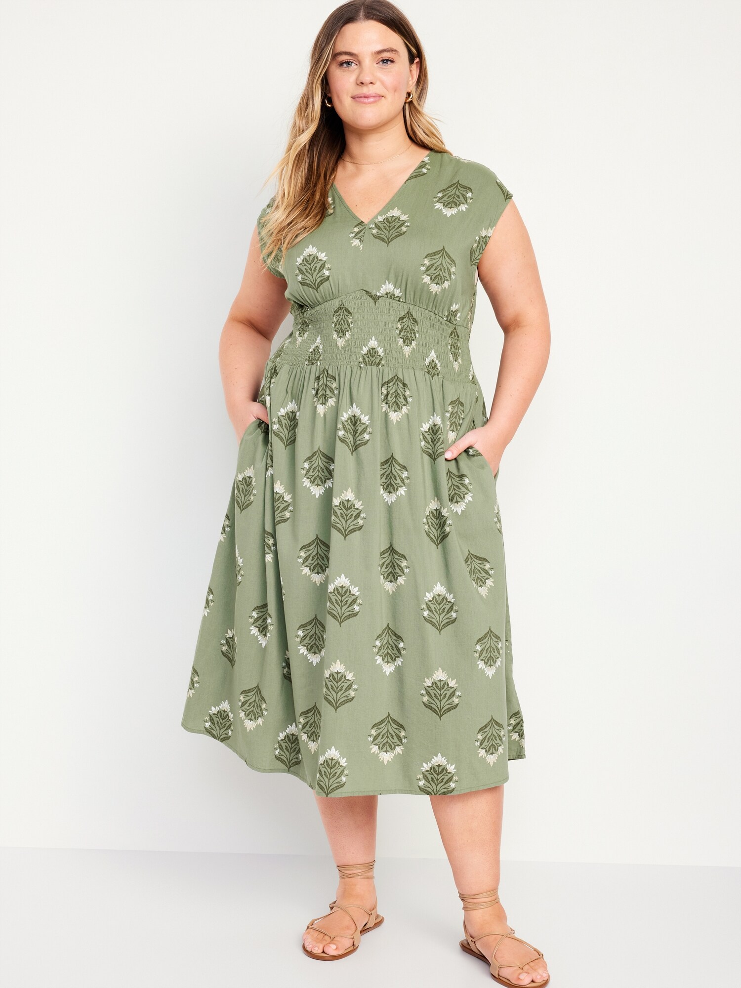 Waist-Defined Midi Dress | Old Navy