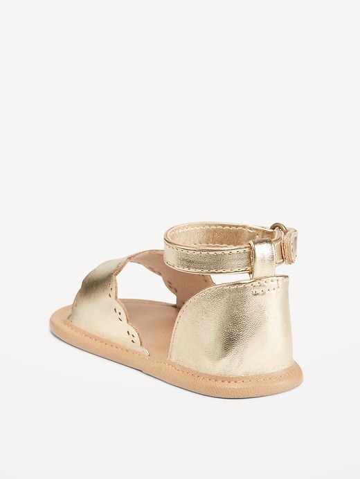 Image number 3 showing, Metallic Faux-Leather Scallop-Trim Sandals for Baby