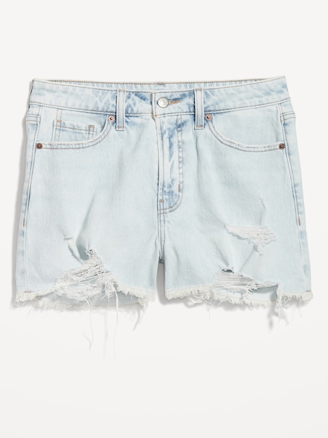 Curvy High-Waisted OG Jean Shorts -- 3-inch inseam - Ripped Light Dip