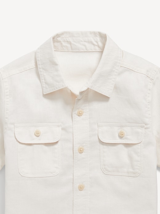 Image number 3 showing, Short-Sleeve Linen-Blend Utility Pocket Shirt for Toddler Boys