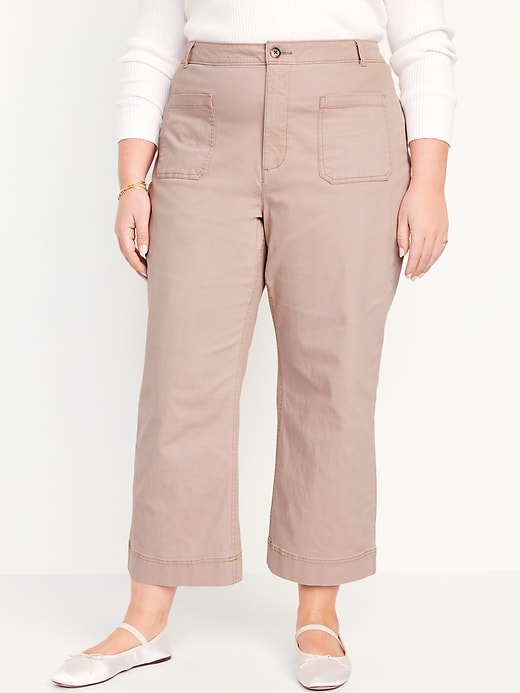 Image number 7 showing, High-Waisted Crop Chino Wide-Leg Pants