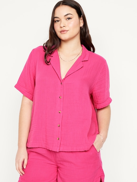Image number 5 showing, Crinkle Gauze Button-Down Top