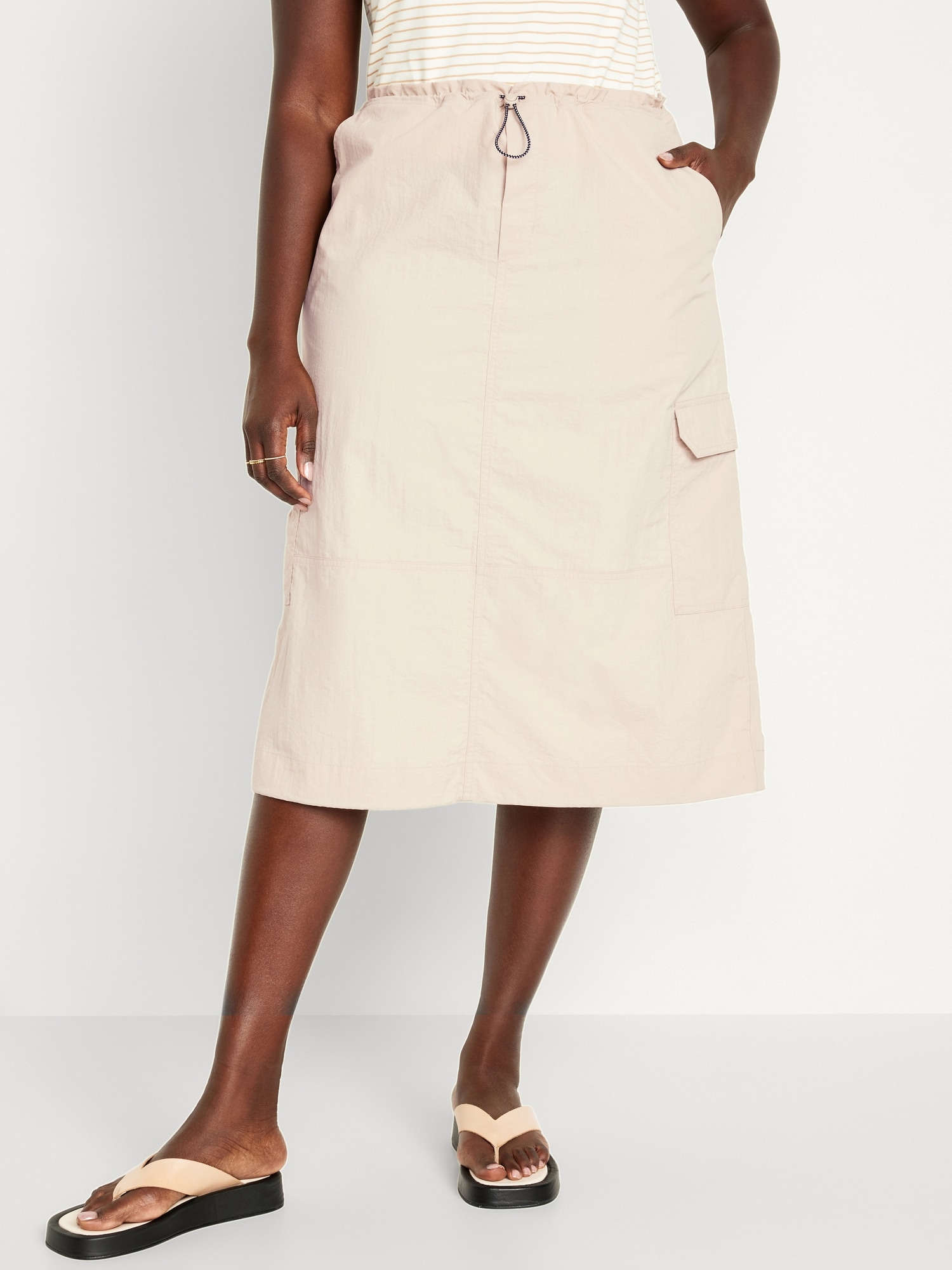 High-Waisted Utility Midi Skirt