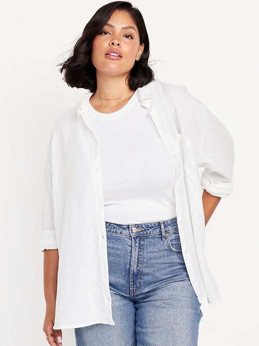 Image number 7 showing, Linen-Blend Button-Down Boyfriend Shirt