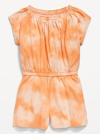 View large product image 3 of 3. Short-Sleeve Cinched-Waist Romper for Girls