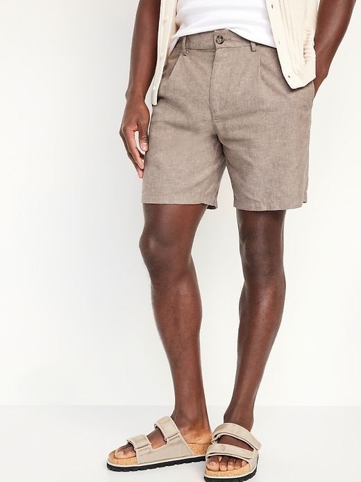 Image number 1 showing, Slim Linen-Blend Chino Shorts -- 7-inch inseam