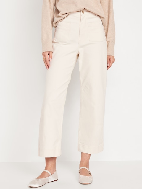 High-Waisted Crop Chino Wide-Leg Pants
