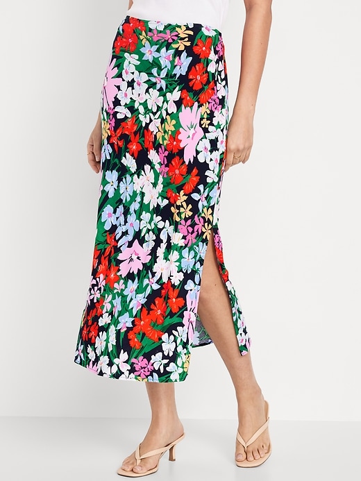 Image number 1 showing, High-Waisted Midi Slip Skirt