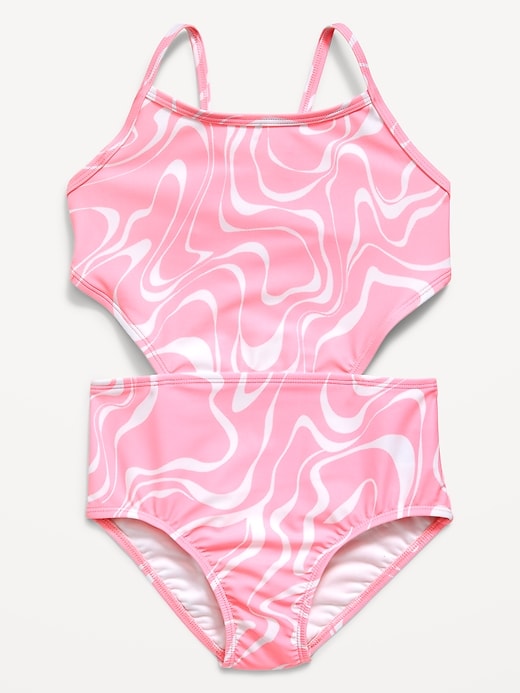 View large product image 1 of 2. Printed Side-Cutout One-Piece Swimsuit for Girls