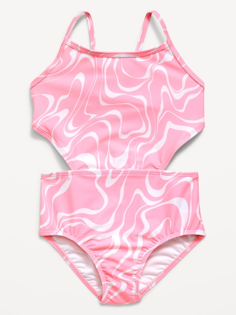 Printed Side-Cutout One-Piece Swimsuit for Girls