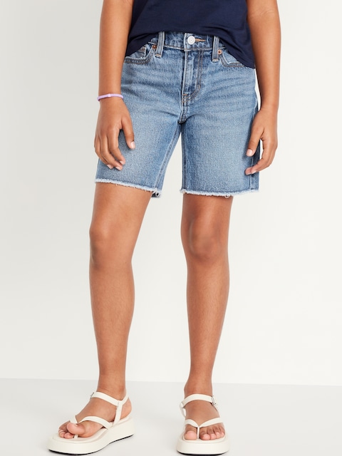 High-Waisted Frayed-Hem Jean Bermuda Shorts for Girls
