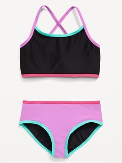 Strappy Cross-Back Bikini Swim Set for Girls