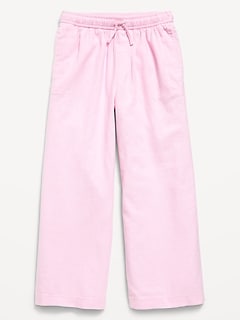 Loose Drawstring Linen-Blend Pants for Girls