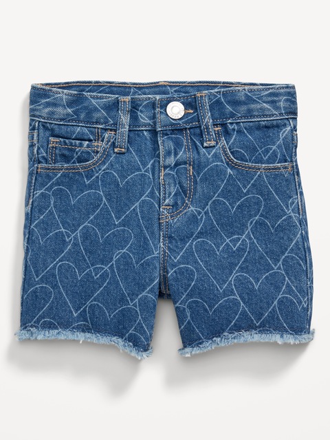 Short en denim à taille haute à ourlet effiloché et à imprimé pour Toute-petite