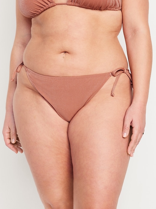 Image number 7 showing, Mid-Rise Side-Tie Shine String Bikini Swim Bottoms