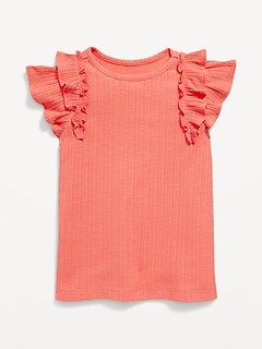 Flutter-Sleeve Rib-Knit Top for Toddler Girls