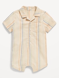 Image number 1 showing, Striped Textured Dobby Pocket Romper for Baby
