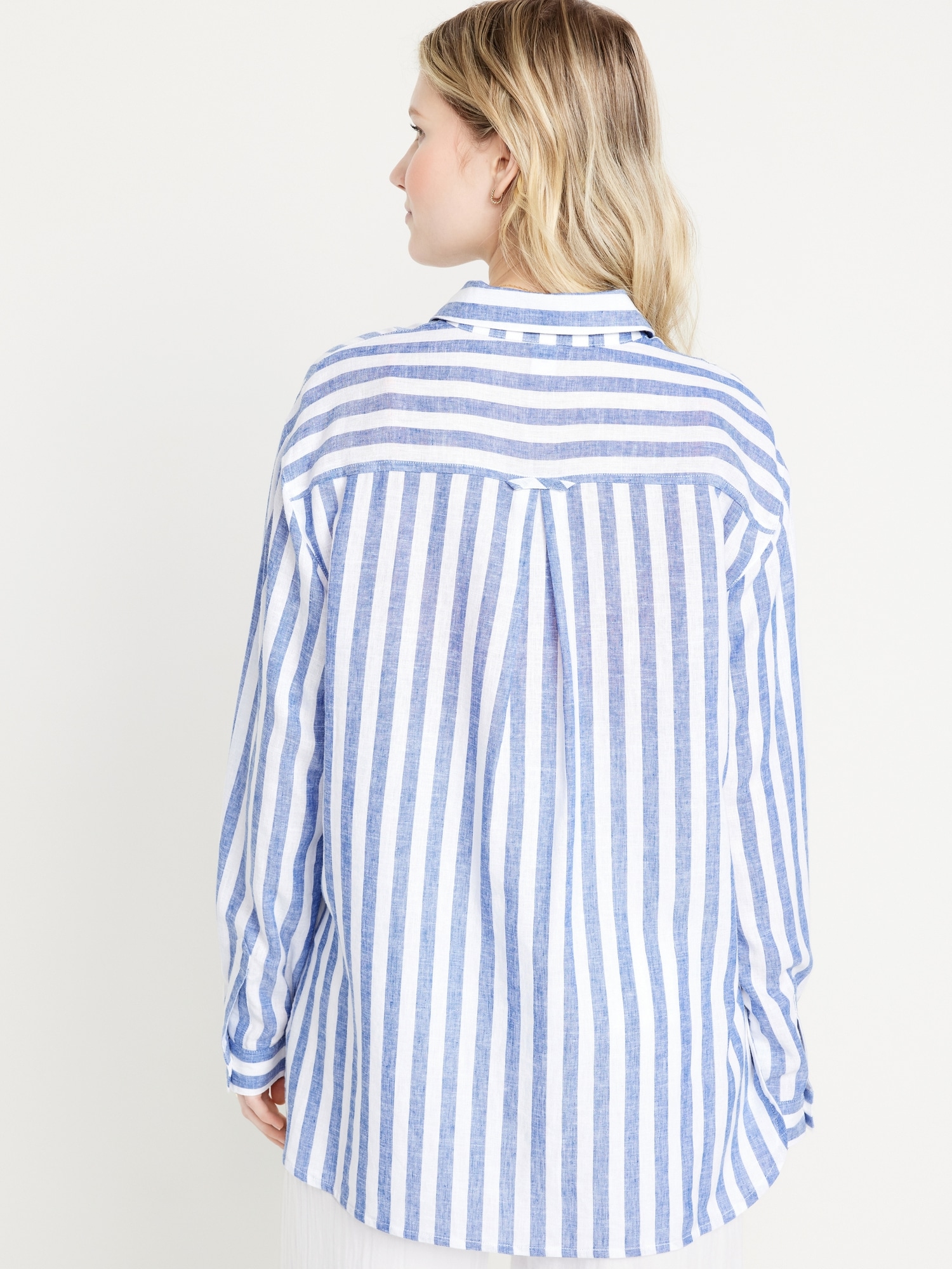 OVERSIZED LINEN BLEND SHIRT - Blue / White