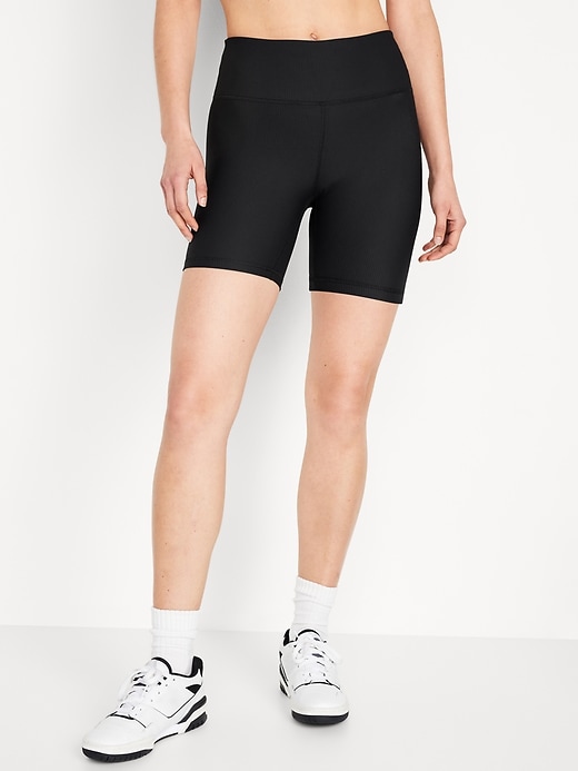 Image number 1 showing, High-Waisted PowerSoft Ribbed Biker Shorts -- 6-inch inseam