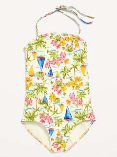Printed Ruffled Halter One-Piece Swimsuit for Girls