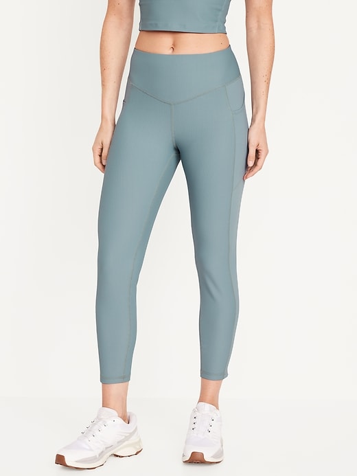 Image number 1 showing, High-Waisted PowerSoft Ribbed 7/8 Leggings