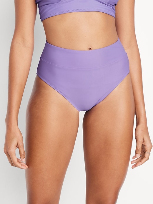 Image number 1 showing, Banded High-Waist Bikini Swim Bottoms