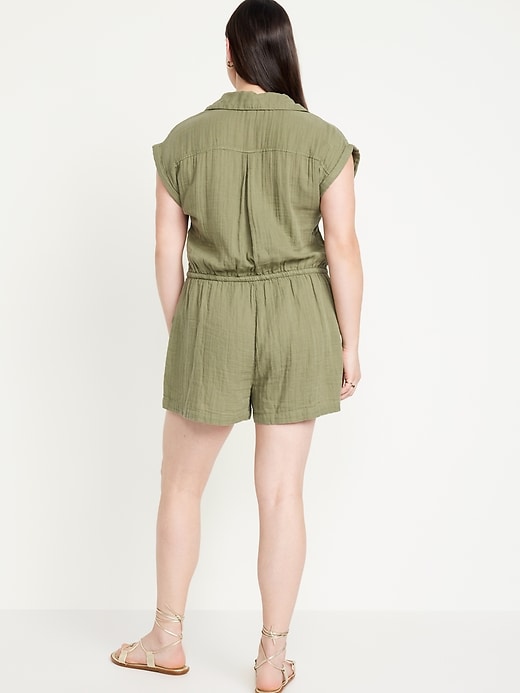 Image number 5 showing, Waist-Defined Crinkle Gauze Romper -- 3-inch inseam