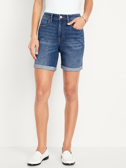 Image number 1 showing, High-Waisted Wow Jean Shorts -- 7-inch inseam