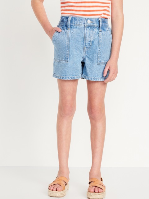 Elasticized High-Waisted Utility Jean Shorts for Girls
