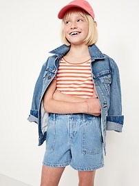 View large product image 3 of 4. Elasticized High-Waisted Utility Jean Shorts for Girls