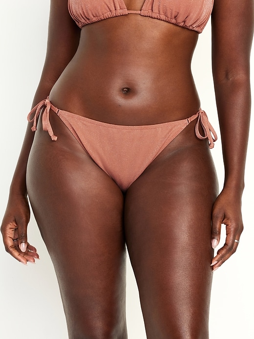 Image number 5 showing, Mid-Rise Side-Tie Shine String Bikini Swim Bottoms