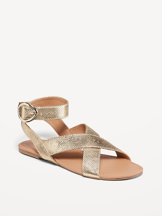 Image number 1 showing, Faux-Leather Cross-Strap Buckle Sandals
