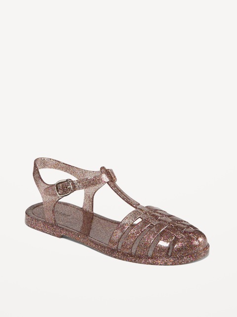Shiny Jelly Fisherman Sandals for Girls - Brown Glitter