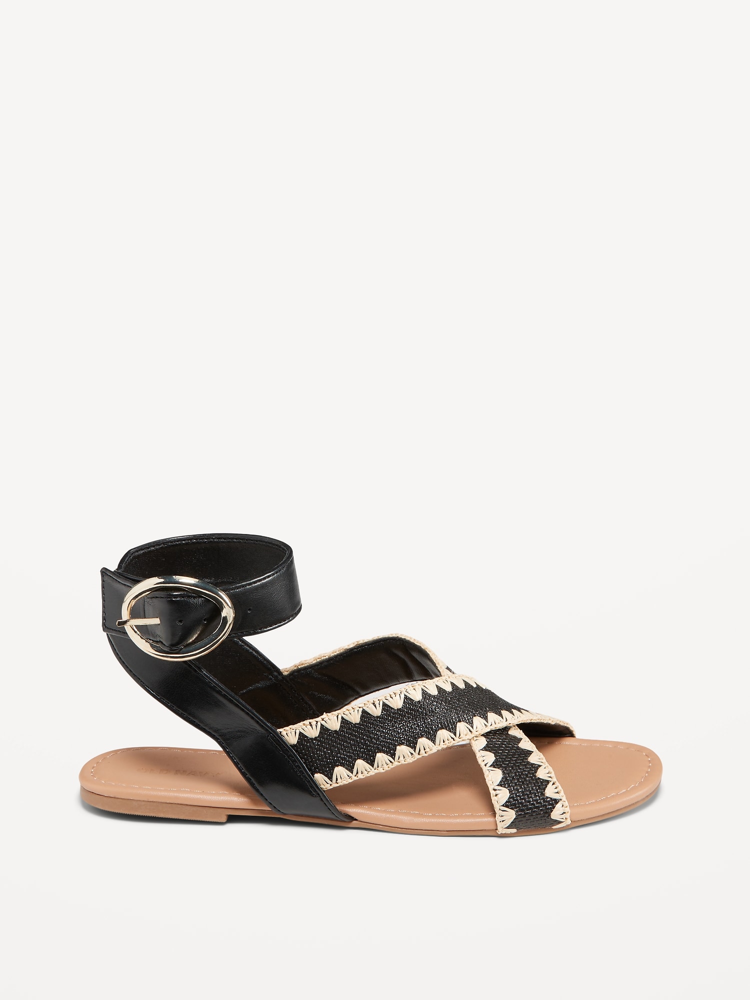 Faux-Leather Cross-Strap Buckle Sandals