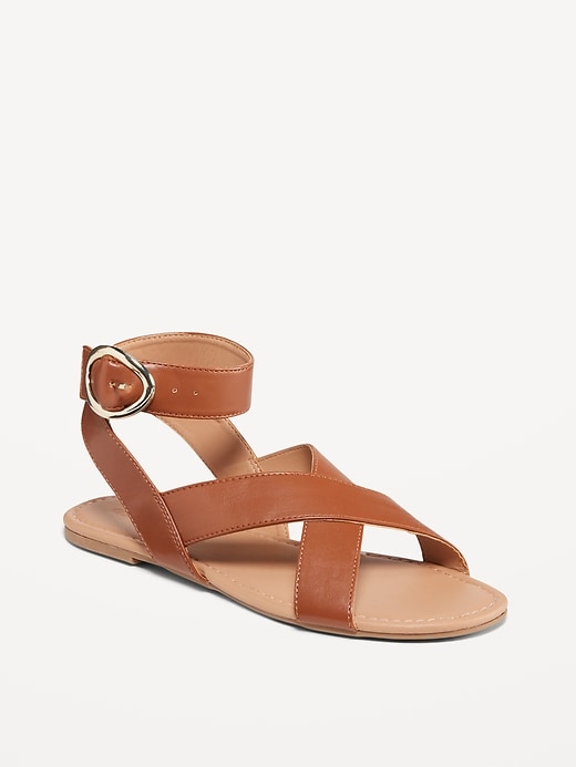 Image number 1 showing, Faux-Leather Cross-Strap Buckle Sandals